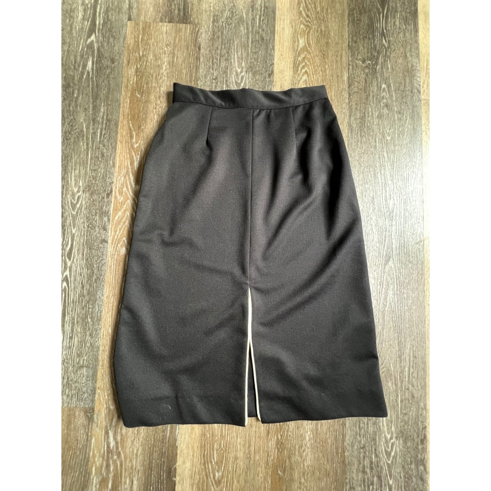 Sears Midi Skirt Womens 14 Black Vintage High Waisted Front Slit Textured 6495